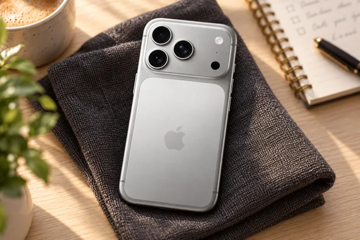 Серебристый iPhone 17 Pro на столе