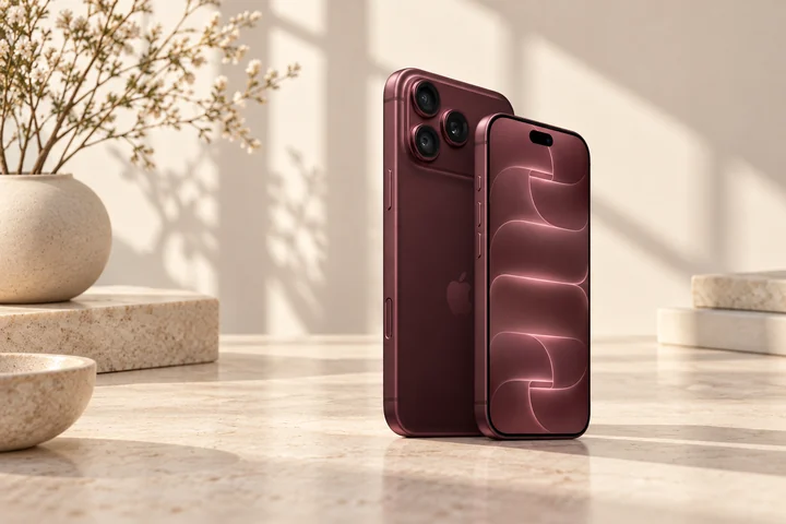 Бордовые iPhone 18 Pro и Pro Max на светлом столе