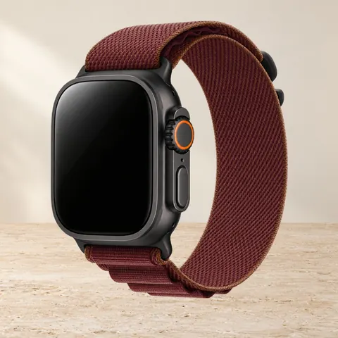 Apple Watch Ultra 4 49mm Black Ti Burgundy Alpine Loop Medium, чёрный — фото товара
