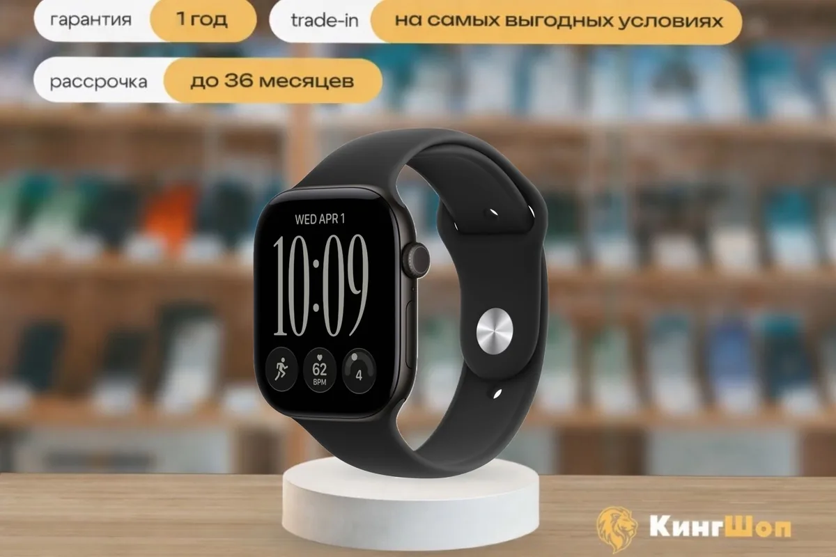 Apple Watch S12 42mm Black Sport Band (S/M), чёрный — фото товара